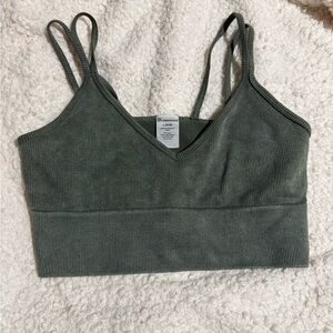 No Boundaries Dark Green Ribbed Sports Bra